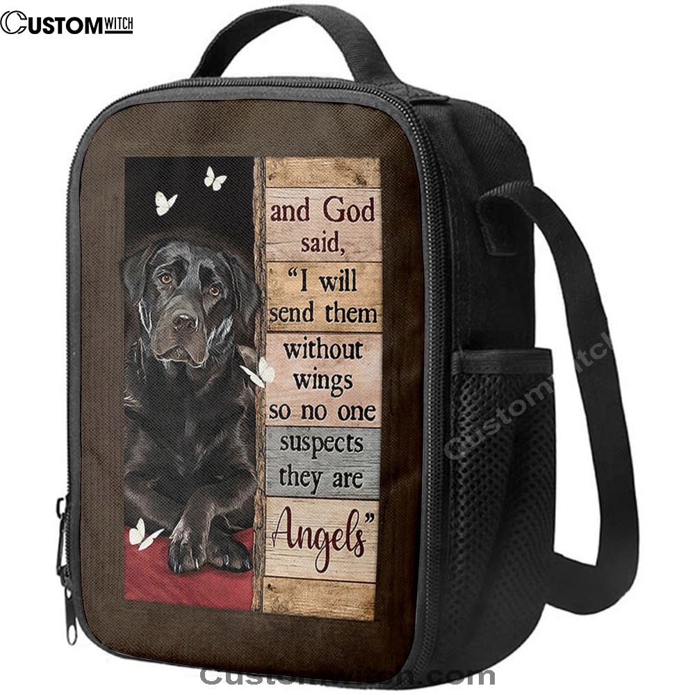 Black Labrador I Will Send Them Without Wings Lunch Bag, Christian Lunch Bag For School, Picnic, Religious Lunch Bag
