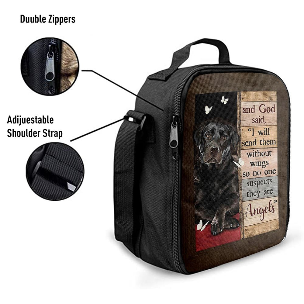 Black Labrador I Will Send Them Without Wings Lunch Bag, Christian Lunch Bag For School, Picnic, Religious Lunch Bag