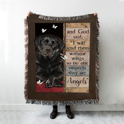 Black Labrador I Will Send Them Without Wings Woven Throw Blanket - Bible Verse Woven Blanket Art - Inspirational Art - Christian Home Decor