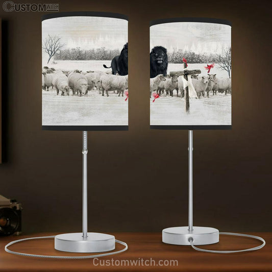 Black Lion, Lamb Farm, Red Cardinal, Cross Lamb Gift Table Lamb - Christian Lamb Gift - Religious Art