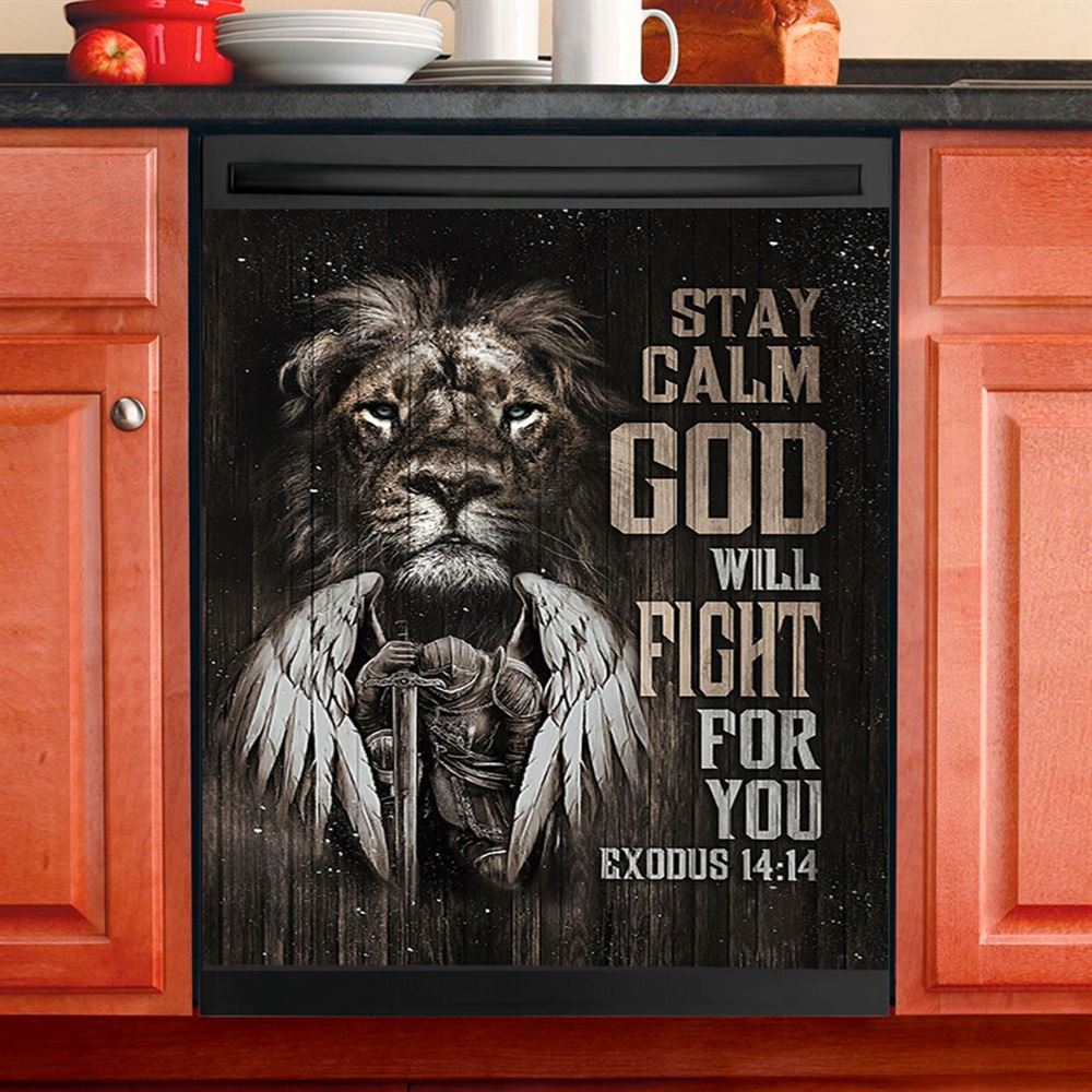 Black Lion Warrior God Will Fight For You Dishwasher Cover, Bible Verse Dishwasher Magnet Cover, Inspirational Kitchen Decor