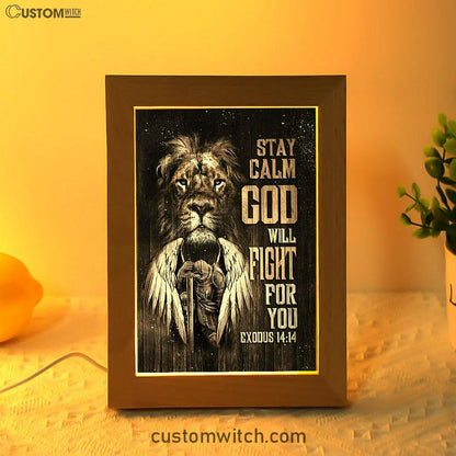 Black Lion Warrior God Will Fight For You Frame Lamp Art - Bible Verse Wooden Lamp - Inspirational Art - Christian Home Decor