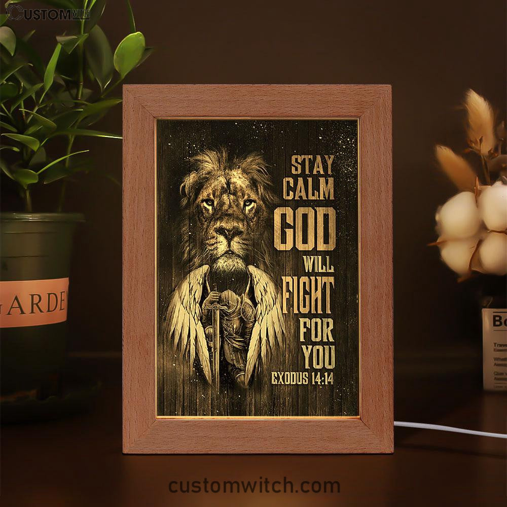 Black Lion Warrior God Will Fight For You Frame Lamp Art - Bible Verse Wooden Lamp - Inspirational Art - Christian Home Decor