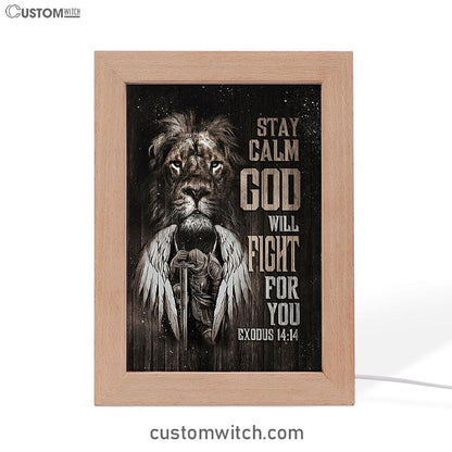 Black Lion Warrior God Will Fight For You Frame Lamp Art - Bible Verse Wooden Lamp - Inspirational Art - Christian Home Decor