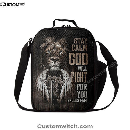 Black Lion Warrior God Will Fight For You Lunch Bag, Christian Lunch Bag For School, Picnic, Religious Lunch Bag