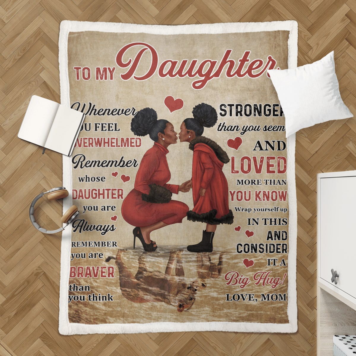 Black Mom Daughter Art Blanket For Mom To Black Daughter Fleece Blanket, Birthday Gift