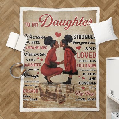 Black Mom Daughter Art Blanket For Mom To Black Daughter Fleece Blanket, Birthday Gift