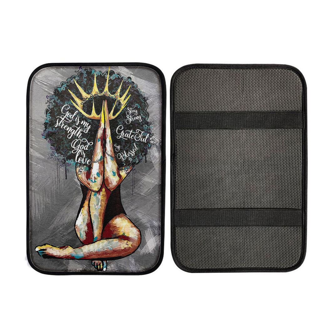 Black Queen African American God Is Love Car Center Console Cover, Christian Auto Armrest Cover