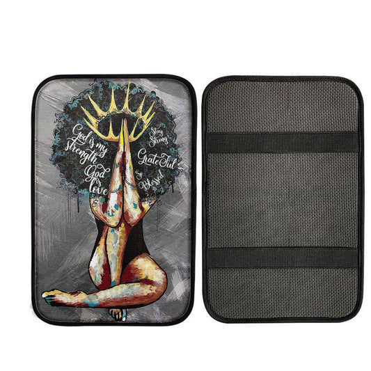 Black Queen African American God Is Love Car Center Console Cover, Christian Auto Armrest Cover