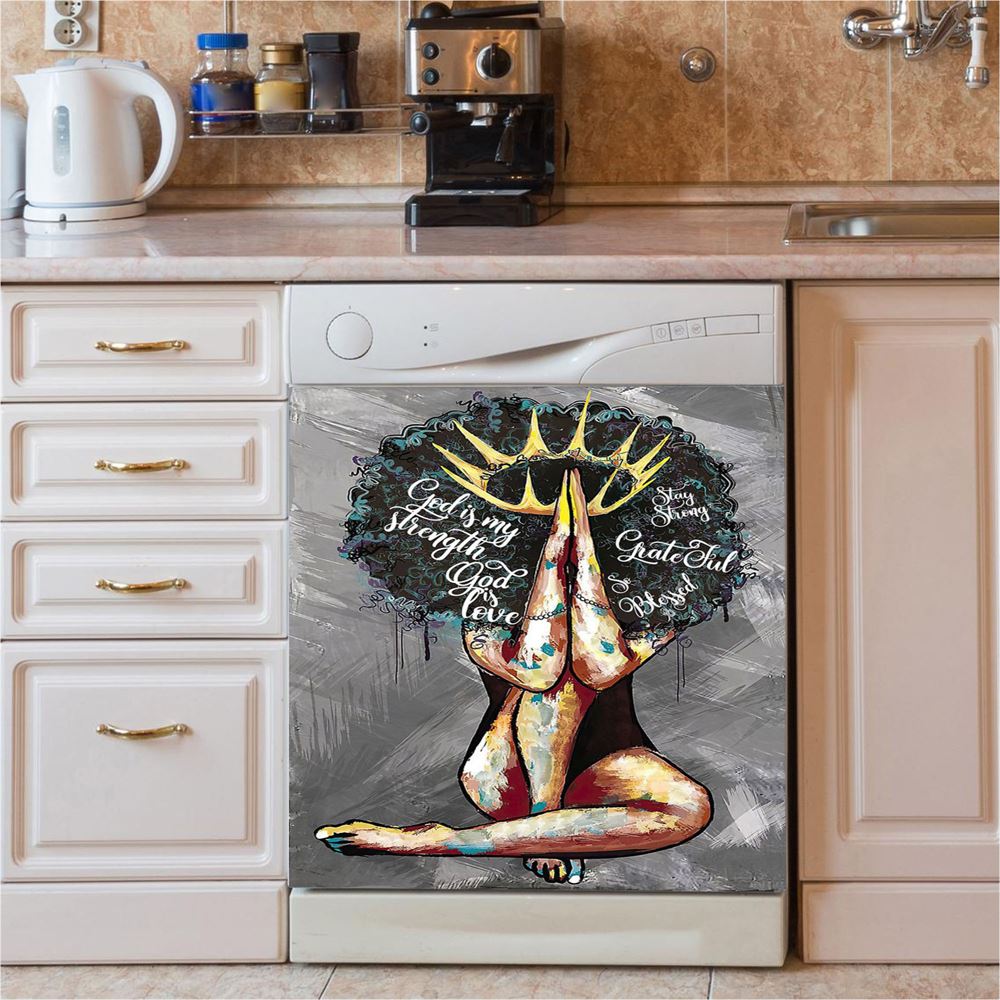 Black Queen African American God Is Love Dishwasher Cover, Christian Dishwasher Magnet Cover, Religious Kitchen Decor