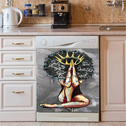 Black Queen African American God Is Love Dishwasher Cover, Christian Dishwasher Magnet Cover, Religious Kitchen Decor