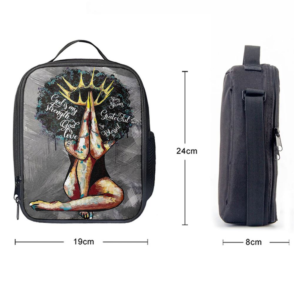 Black Queen African American God Is Love Lunch Bag, Christian Lunch Bag For School, Picnic, Religious Lunch Bag