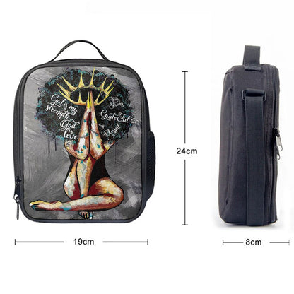 Black Queen African American God Is Love Lunch Bag, Christian Lunch Bag For School, Picnic, Religious Lunch Bag