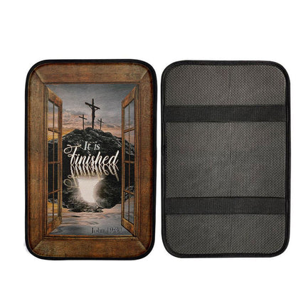 Black Rock Mountain Wooden Cross It Is Finished Car Center Console Cover, Christian Auto Armrest Cover