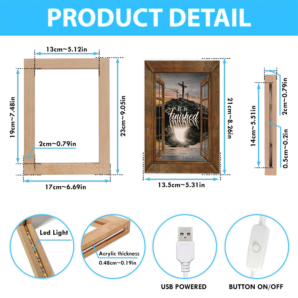 Black Rock Mountain Wooden Cross It Is Finished Frame Lamp Art - Bible Verse Wooden Lamp - Inspirational Art - Christian Home Decor