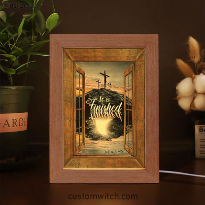 Black Rock Mountain Wooden Cross It Is Finished Frame Lamp Art - Bible Verse Wooden Lamp - Inspirational Art - Christian Home Decor