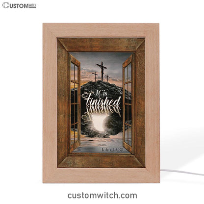 Black Rock Mountain Wooden Cross It Is Finished Frame Lamp Art - Bible Verse Wooden Lamp - Inspirational Art - Christian Home Decor