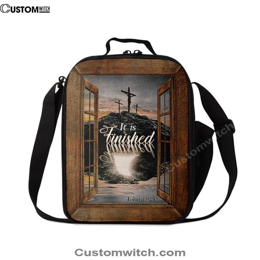 Black Rock Mountain Wooden Cross It Is Finished Lunch Bag, Christian Lunch Bag For School, Picnic, Religious Lunch Bag