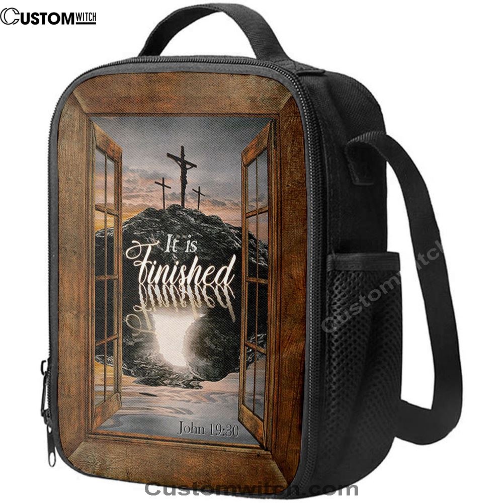 Black Rock Mountain Wooden Cross It Is Finished Lunch Bag, Christian Lunch Bag For School, Picnic, Religious Lunch Bag