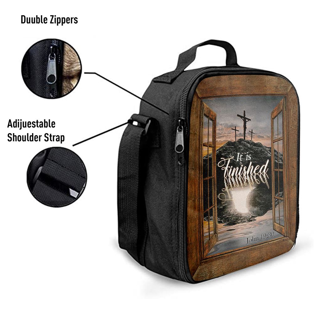 Black Rock Mountain Wooden Cross It Is Finished Lunch Bag, Christian Lunch Bag For School, Picnic, Religious Lunch Bag