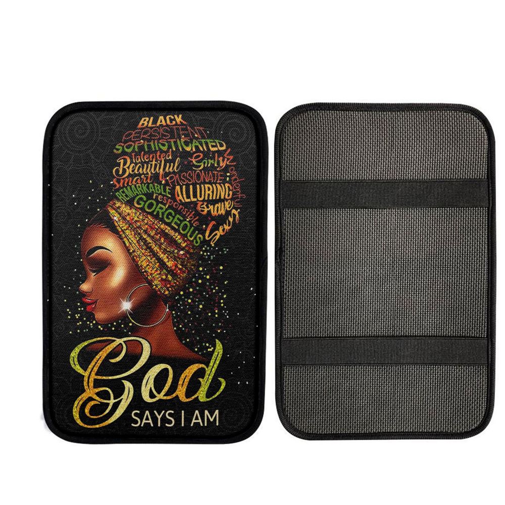 Black Woman God Says I Am Car Center Console Cover, Cross Car Interior Accessories