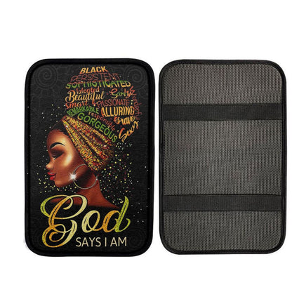 Black Woman God Says I Am Car Center Console Cover, Cross Car Interior Accessories