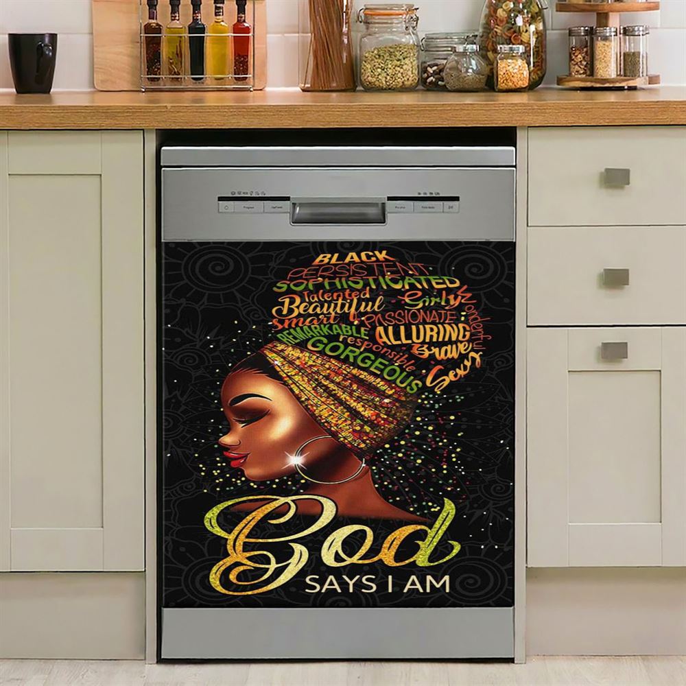 Black Woman God Says I Am Dishwasher Cover, Bible Verse Dishwasher Magnet Cover, Scripture Kitchen Decor