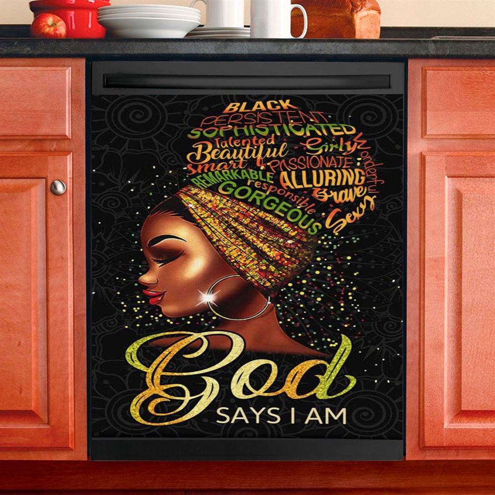 Black Woman God Says I Am Dishwasher Cover, Bible Verse Dishwasher Magnet Cover, Scripture Kitchen Decor