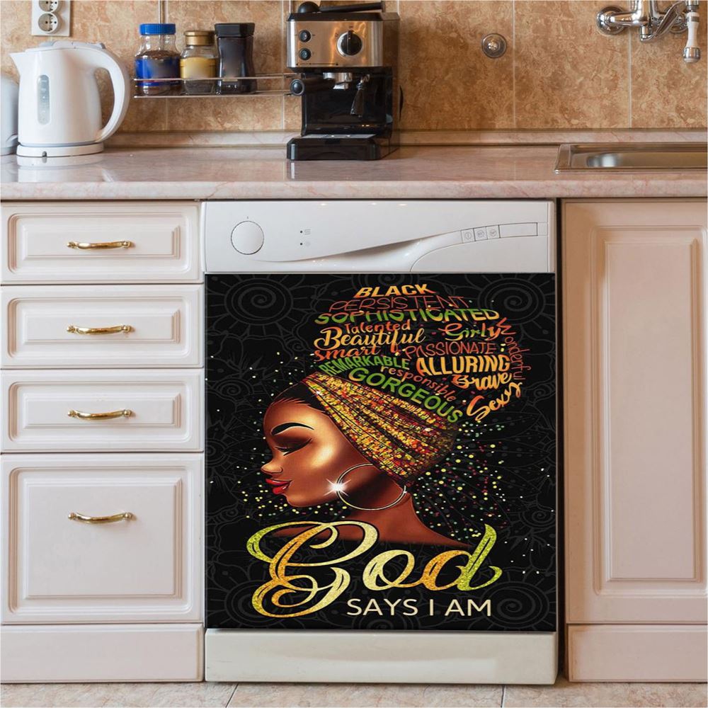 Black Woman God Says I Am Dishwasher Cover, Bible Verse Dishwasher Magnet Cover, Scripture Kitchen Decor