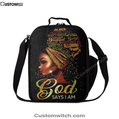 Black Woman God Says I Am Lunch Bag, Christian Lunch Bag For School, Picnic, Religious Lunch Bag
