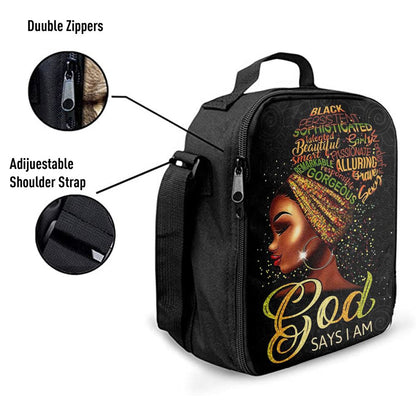 Black Woman God Says I Am Lunch Bag, Christian Lunch Bag For School, Picnic, Religious Lunch Bag
