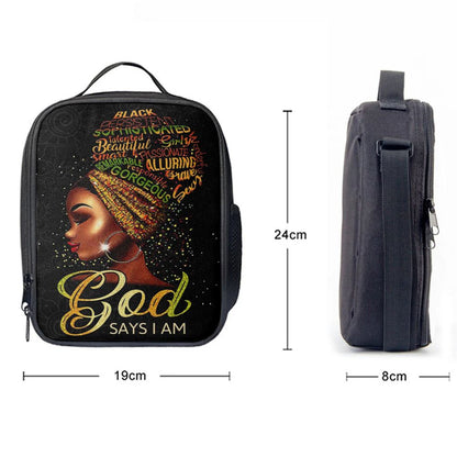 Black Woman God Says I Am Lunch Bag, Christian Lunch Bag For School, Picnic, Religious Lunch Bag