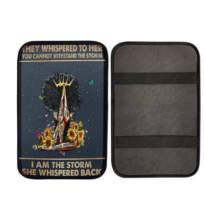 Black Woman I Am The Storm Car Center Console Cover - Gift For African American Women, Girls, Teens, Christian Auto Armrest Cover