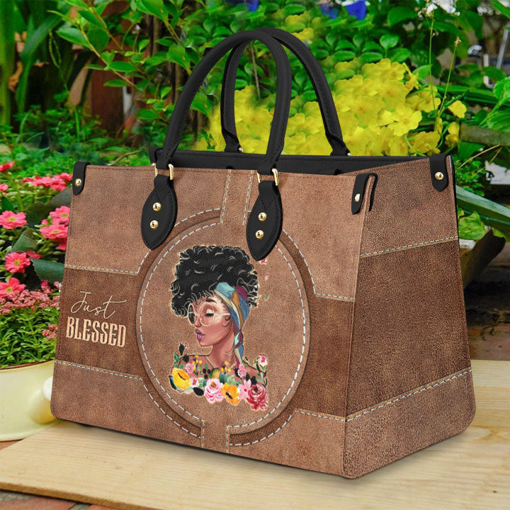 Black Woman Just Blessed Leather Bag, Women's Pu Leather Bag, Best Mother's Day Gifts