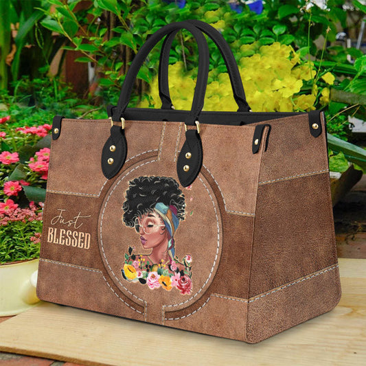 Black Woman Just Blessed Leather Bag, Women's Pu Leather Bag, Best Mother's Day Gifts