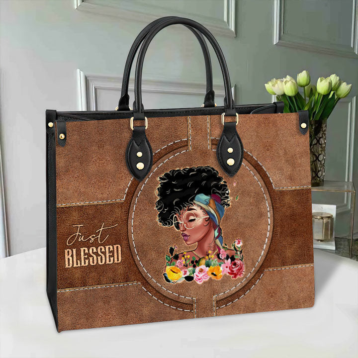 Black Woman Just Blessed Leather Bag, Women's Pu Leather Bag, Best Mother's Day Gifts