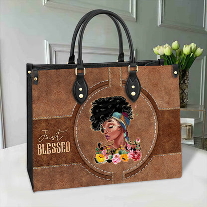 Black Woman Just Blessed Leather Bag, Women's Pu Leather Bag, Best Mother's Day Gifts