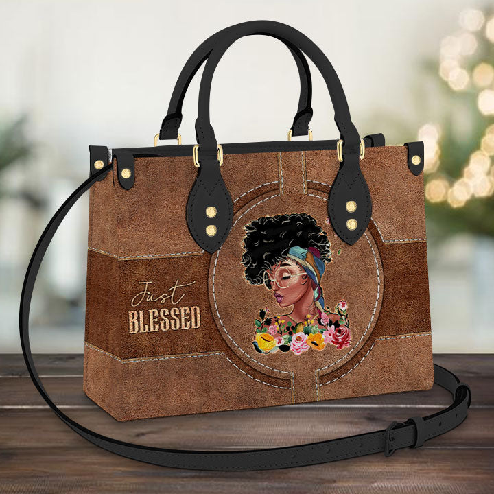 Black Woman Just Blessed Leather Bag, Women's Pu Leather Bag, Best Mother's Day Gifts