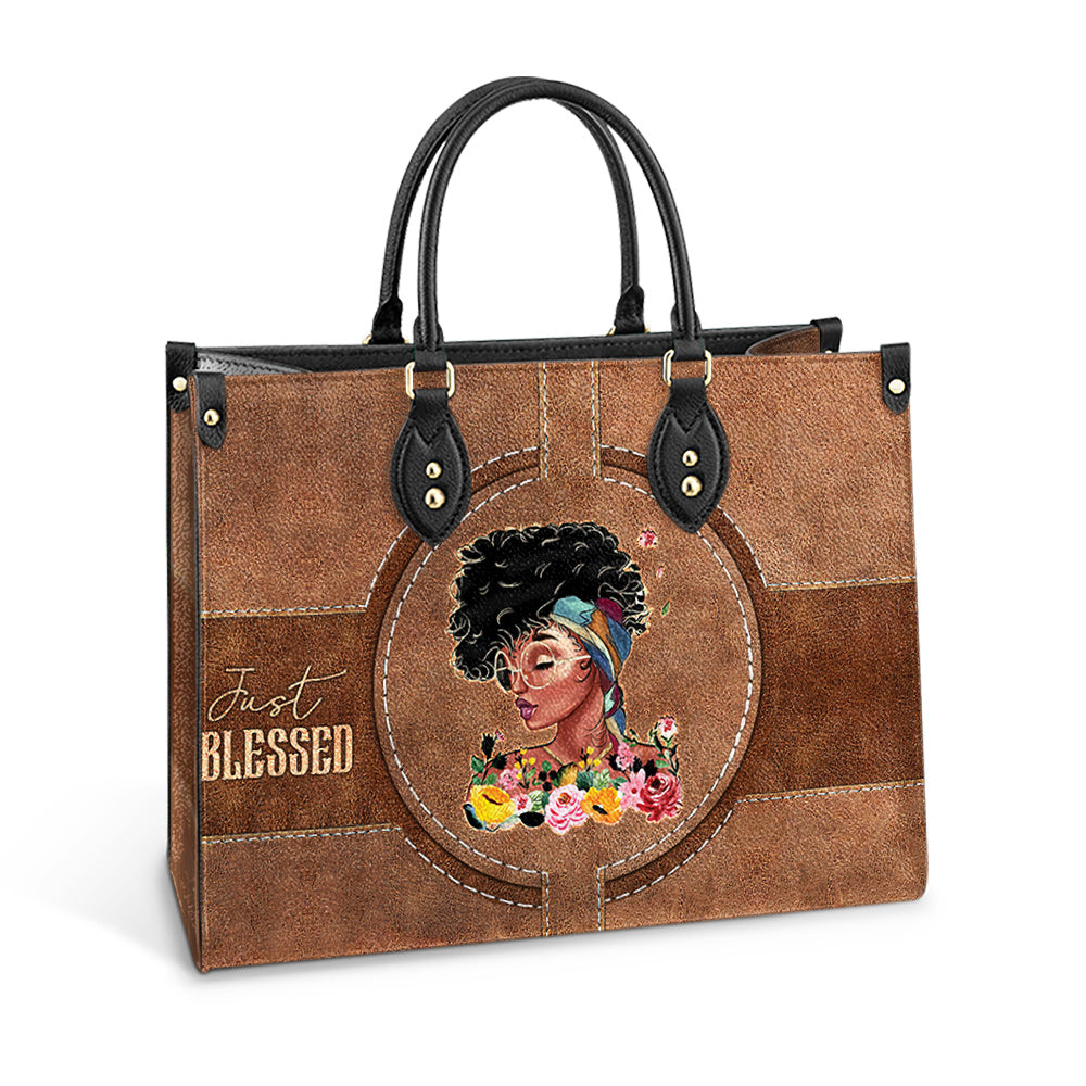 Black Woman Just Blessed Leather Bag, Women's Pu Leather Bag, Best Mother's Day Gifts