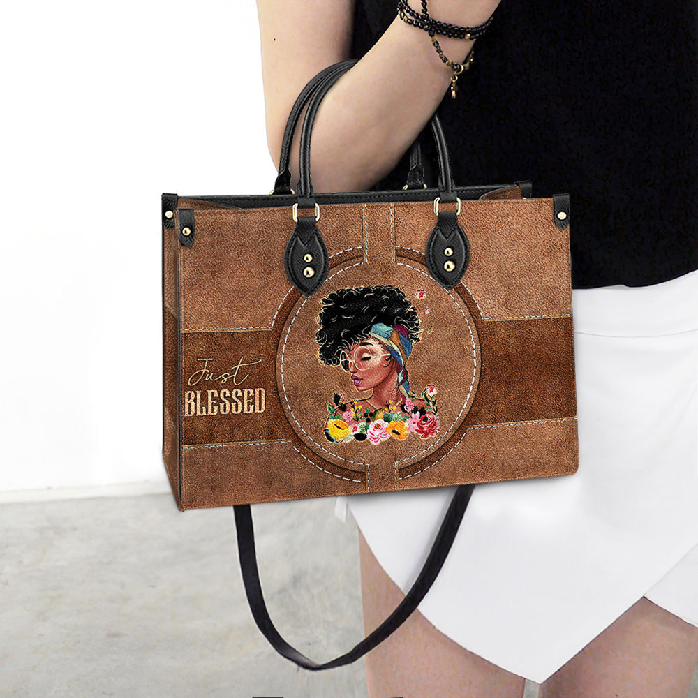 Black Woman Just Blessed Leather Bag, Women's Pu Leather Bag, Best Mother's Day Gifts