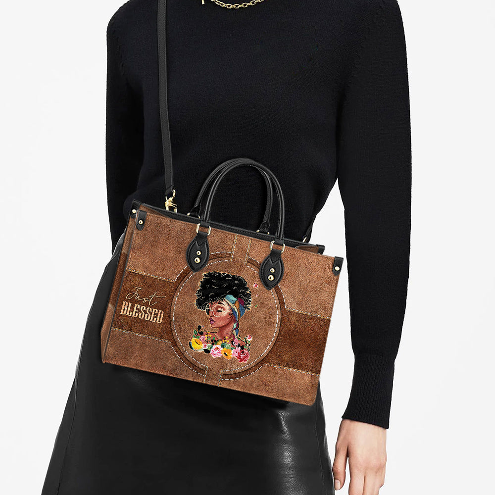 Black Woman Just Blessed Leather Bag, Women's Pu Leather Bag, Best Mother's Day Gifts