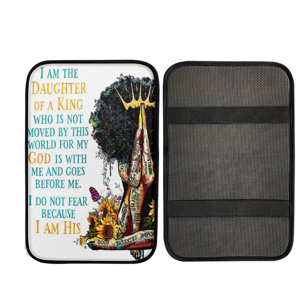 Black Women I Am The Daughter Of A King Car Center Console Cover, Christian Auto Armrest Cover