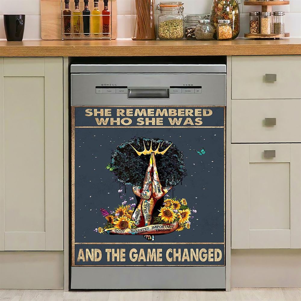 Black Women Sunflower Dishwasher Cover, African American Woman Dishwasher Magnet Cover Dishwasher Magnet Cover, Boho Kitchen Decor