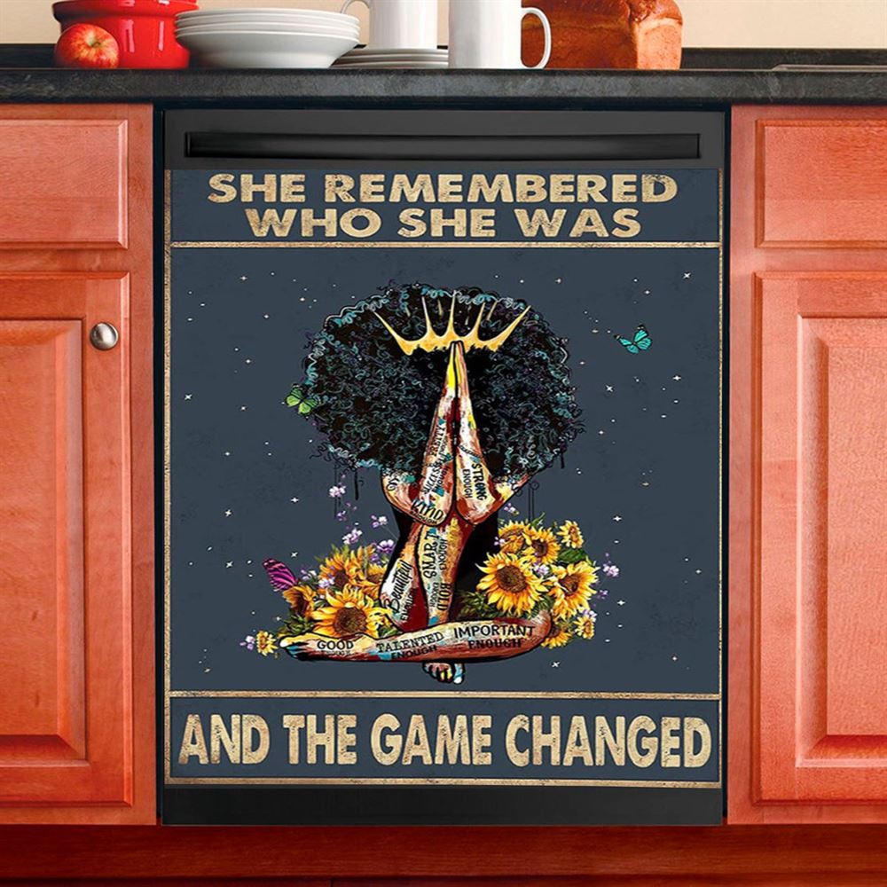 Black Women Sunflower Dishwasher Cover, African American Woman Dishwasher Magnet Cover Dishwasher Magnet Cover, Boho Kitchen Decor