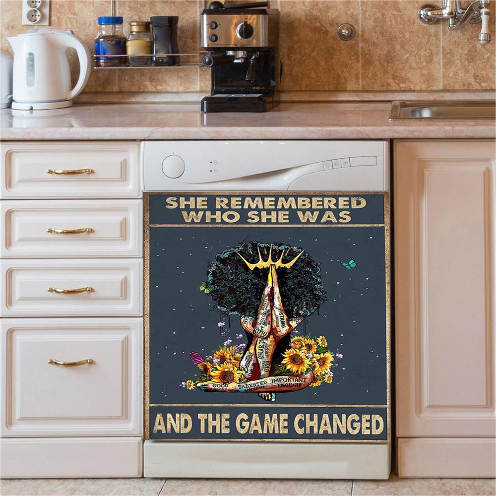 Black Women Sunflower Dishwasher Cover, African American Woman Dishwasher Magnet Cover Dishwasher Magnet Cover, Boho Kitchen Decor