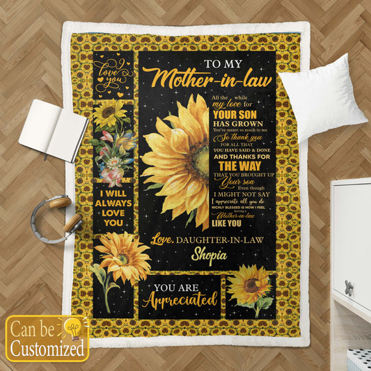 Blanket For Mother In Law Blanket To Mother In Law From Daughter In Law Sunflower Blanket, Birthday Gift