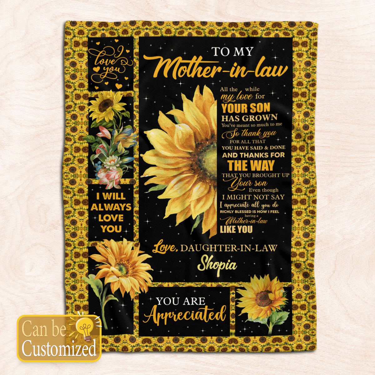 Blanket For Mother In Law Blanket To Mother In Law From Daughter In Law Sunflower Blanket, Birthday Gift