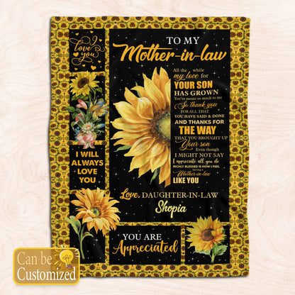 Blanket For Mother In Law Blanket To Mother In Law From Daughter In Law Sunflower Blanket, Birthday Gift