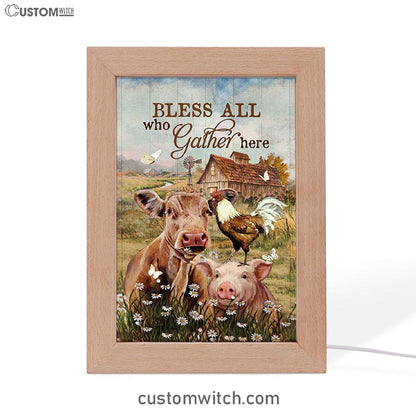 Bless All Who Gather Here Frame Lamp - Animal Daisy Field Rooster Frame Lamp Art - Christian Night Light - Bible Verse Wooden Lamp