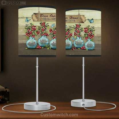 Bless Our Home Blue Vase Blue Butterfly Cranberry Table Lamb Gift - Bible Verse Table Lamb - Religious Bedroom Decor